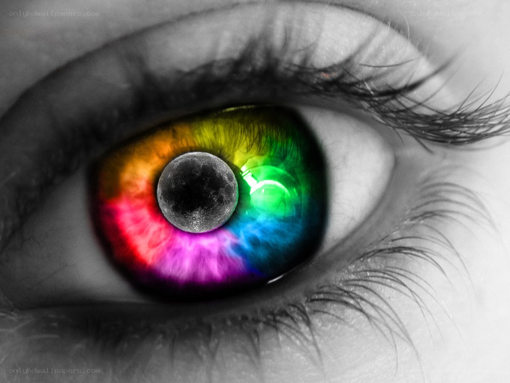 colorful eye with moon reflection