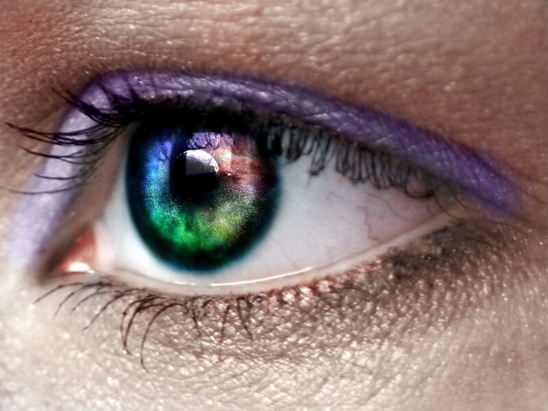 colorful eye with purple eyeliner