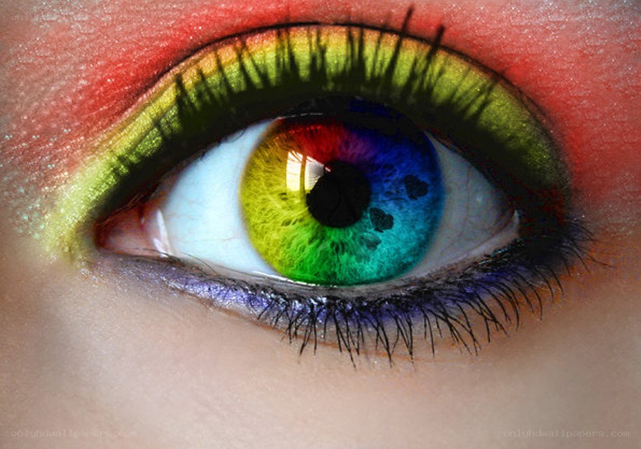 colorful eye with rainbow makeup