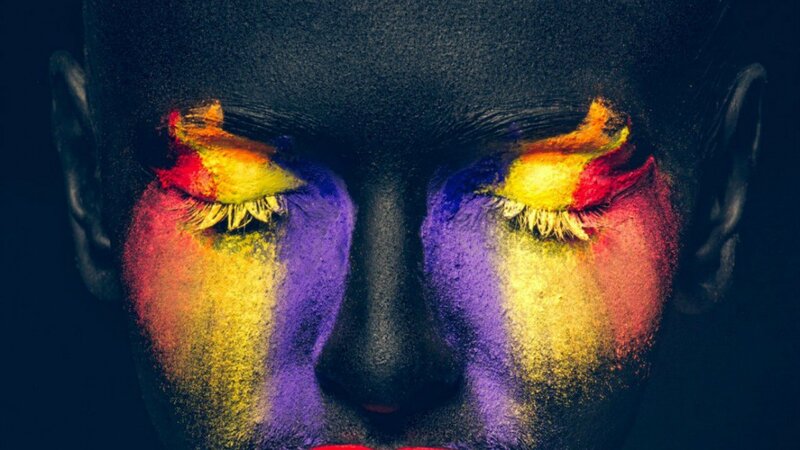 colorful face art close-up