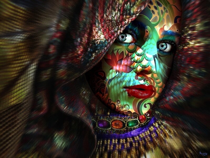 colorful face under veil