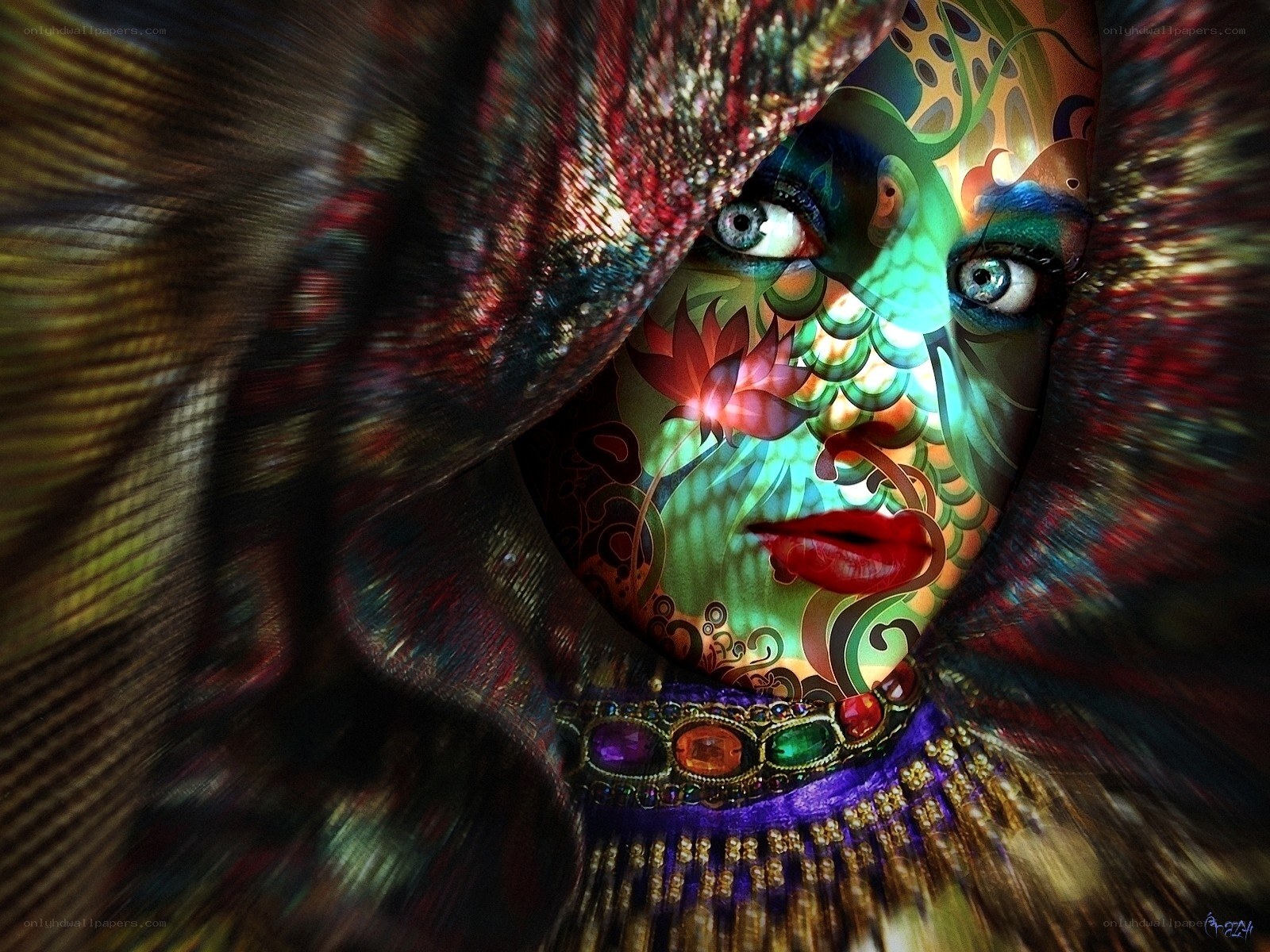 colorful face under veil