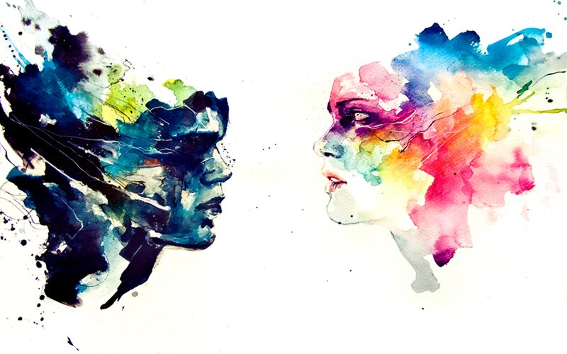 Colorful face watercolor art