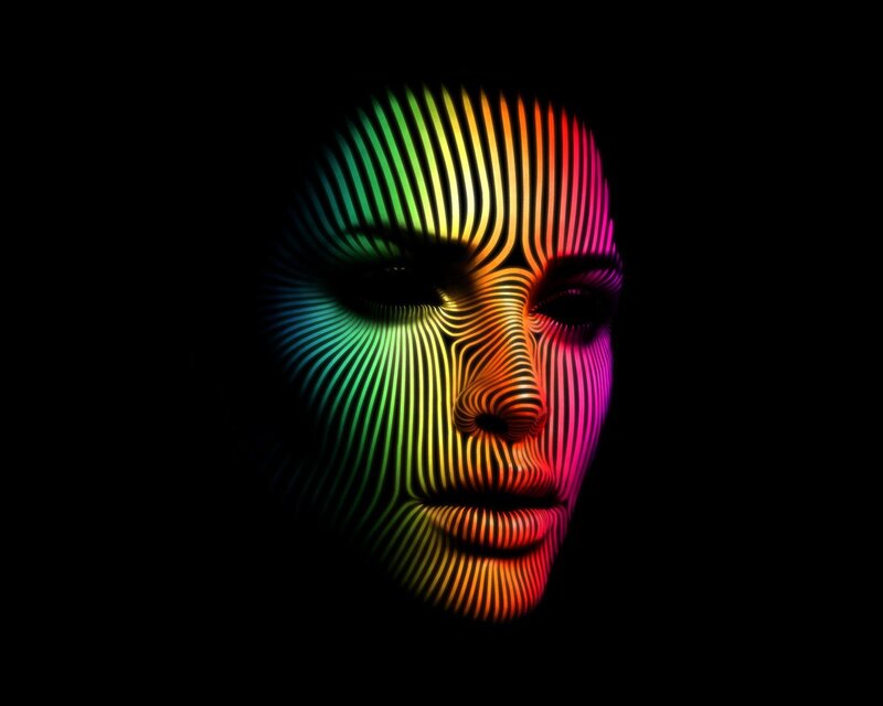 colorful face with striped pattern