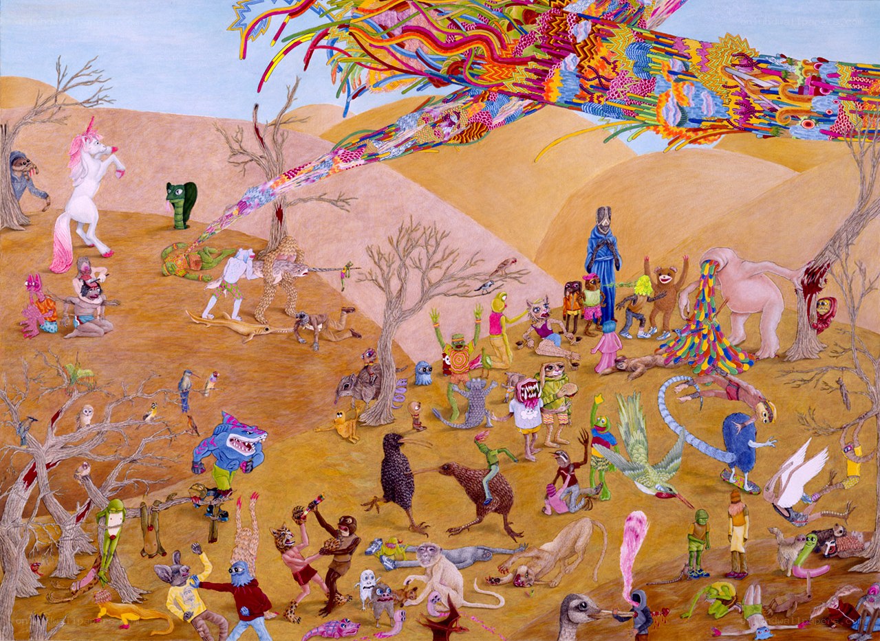 Colorful fantasy creature gathering