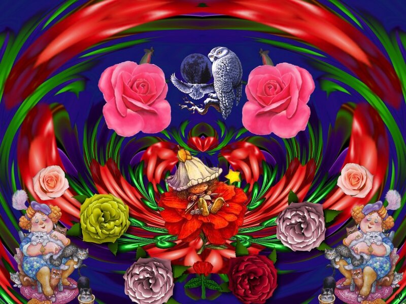 colorful fantasy floral scene