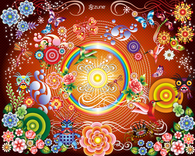 Colorful fantasy garden illustration