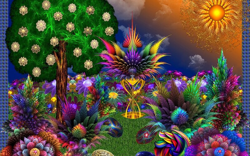 Colorful fantasy garden scene