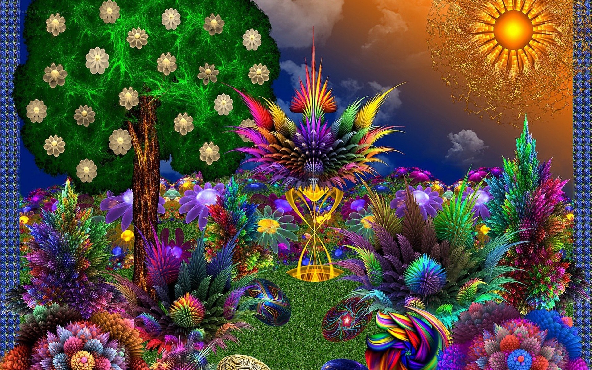 Colorful fantasy garden scene