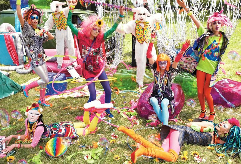 Colorful fashion photoshoot in park