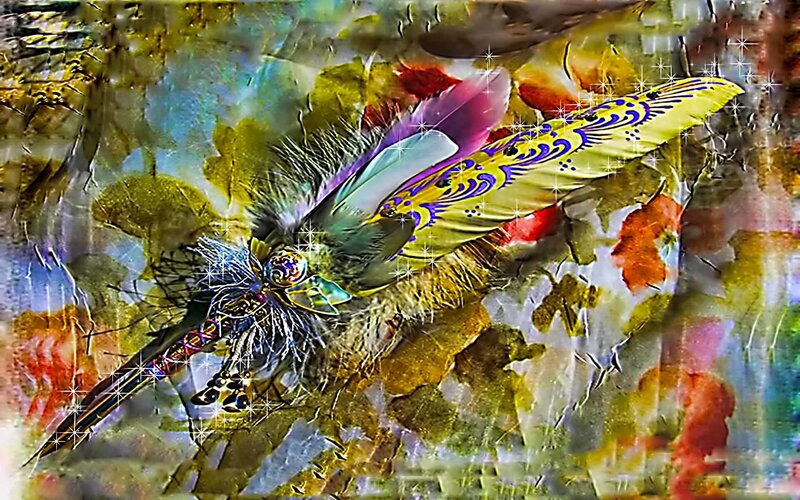 Colorful feather art with sparkles