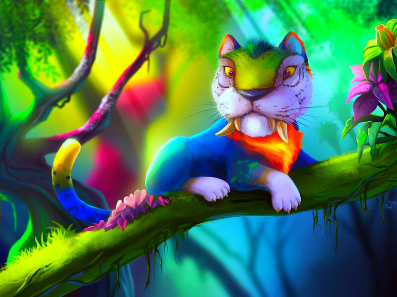 Colorful Feline on Branch