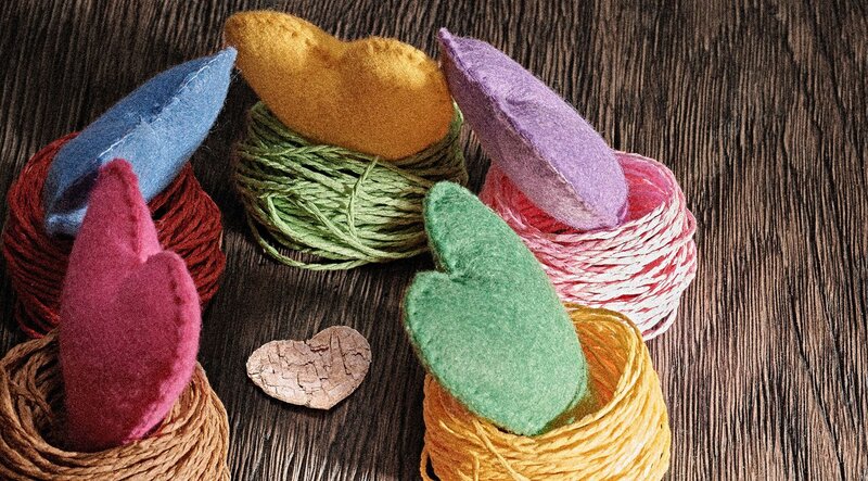 Colorful Felt Hearts — Brown