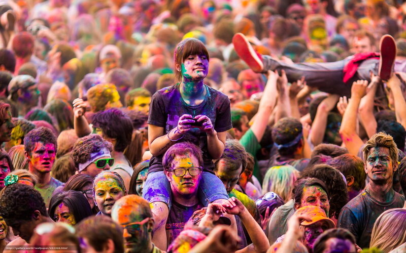 Colorful festival crowd