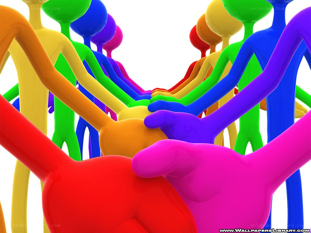 Colorful figures holding hands
