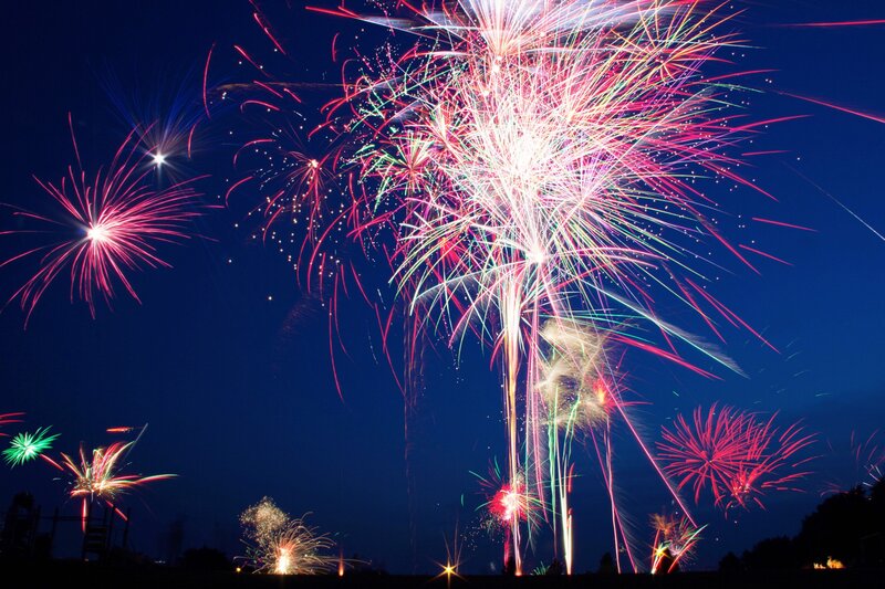 Colorful fireworks display at night