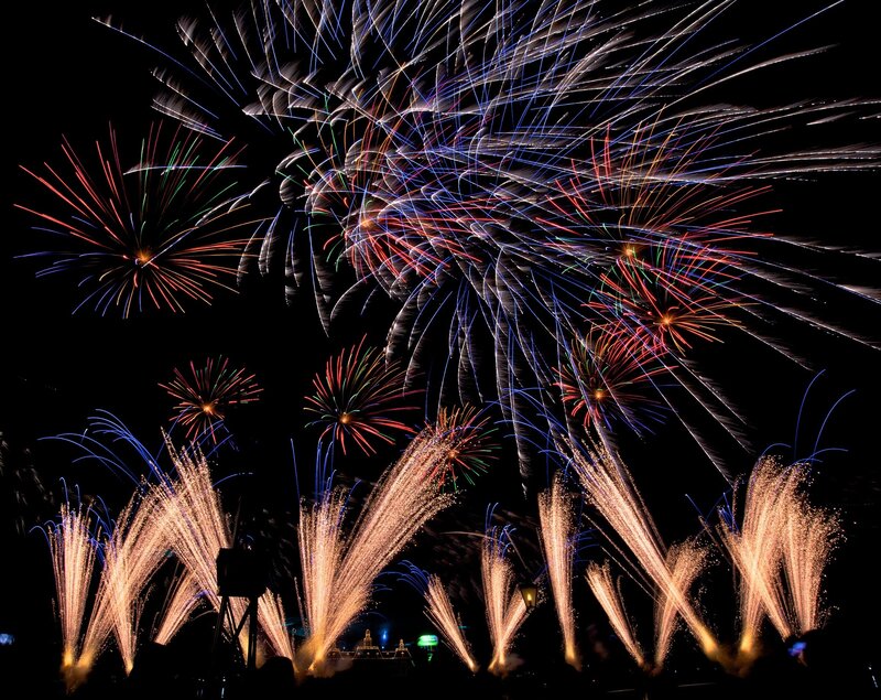 Colorful fireworks display at night