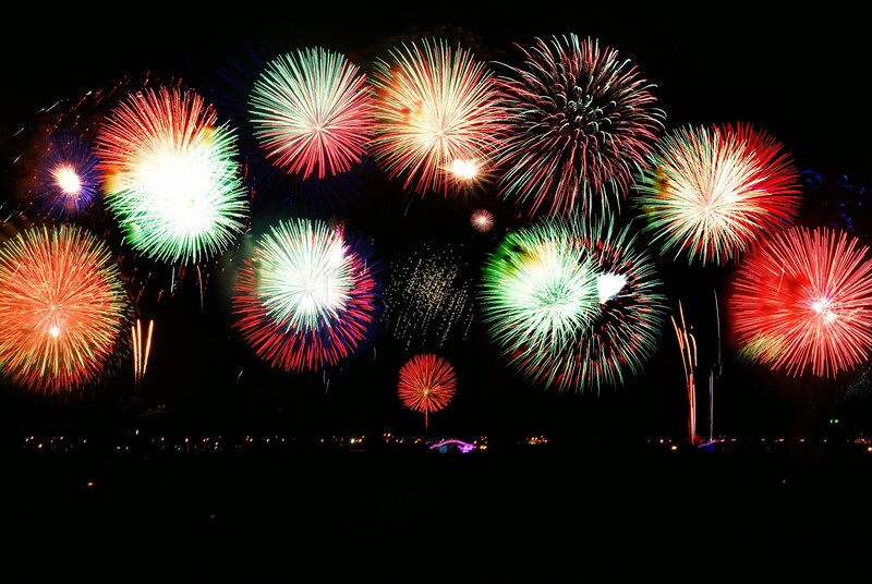 Colorful fireworks display at night