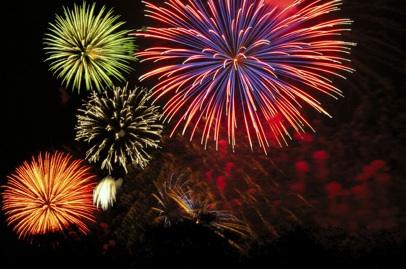 Colorful fireworks display at night