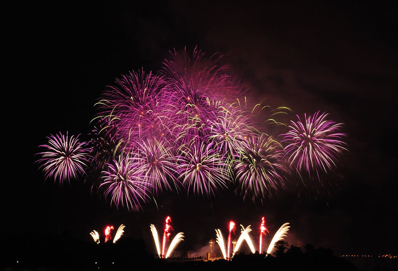 Colorful fireworks display at night