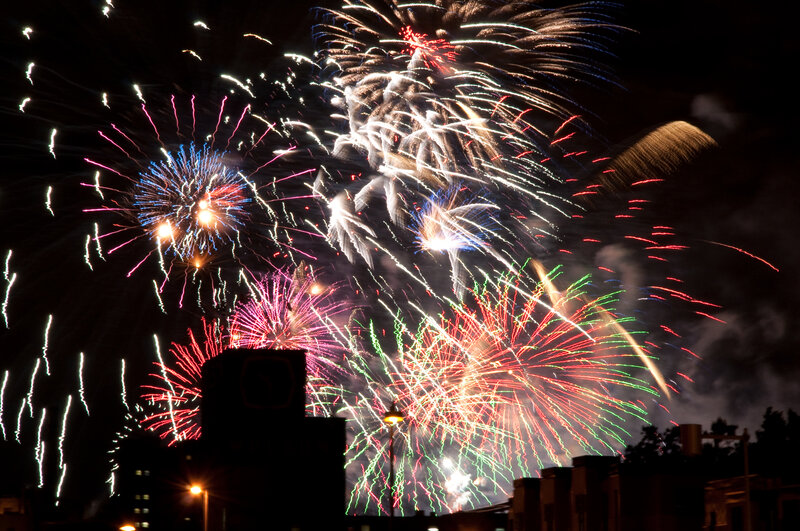 Colorful fireworks display at night