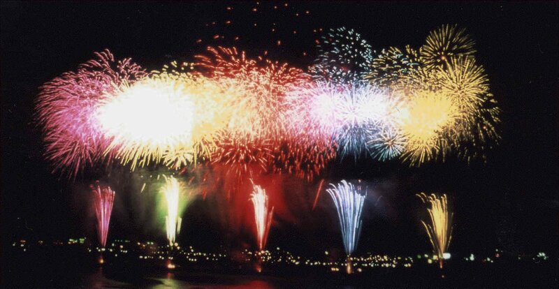 Colorful fireworks display at night