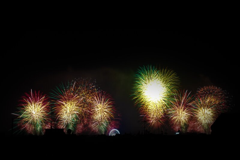 Colorful fireworks display at night