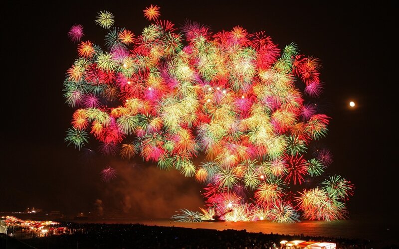 Colorful fireworks display at night