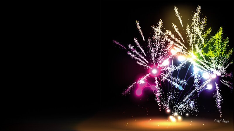Colorful Fireworks Display — Black, Festive, Night, Digital Art