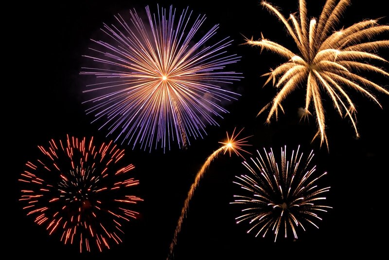 Colorful Fireworks Display — Black, Festive