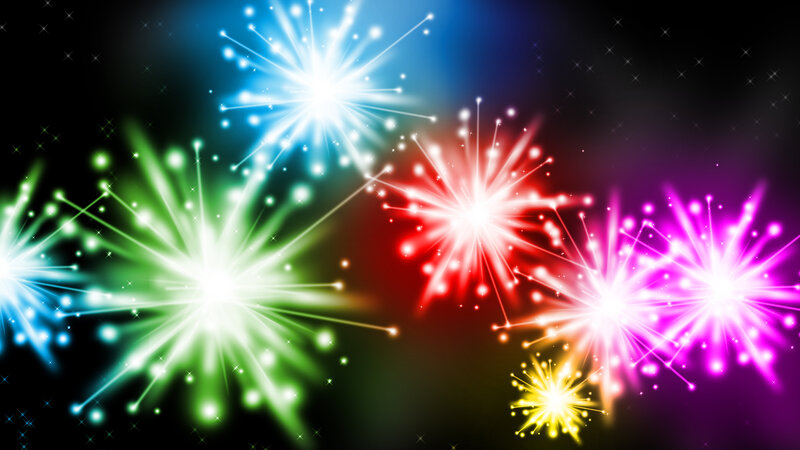 Colorful Fireworks Display — Blue, Festive, Night