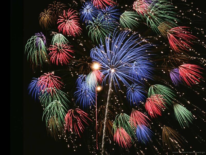 Colorful Fireworks Display — Blue, Festive