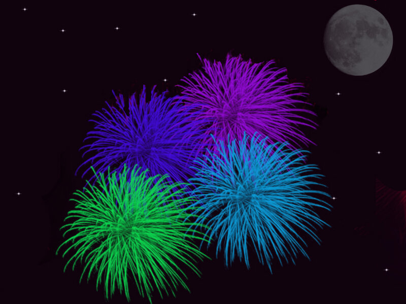 Colorful Fireworks Display — Green, Celebratory