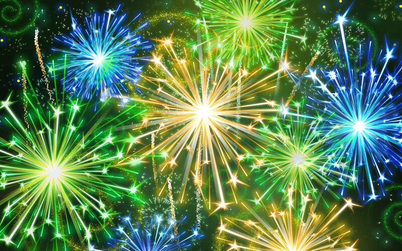 Colorful Fireworks Display — Green, Festive
