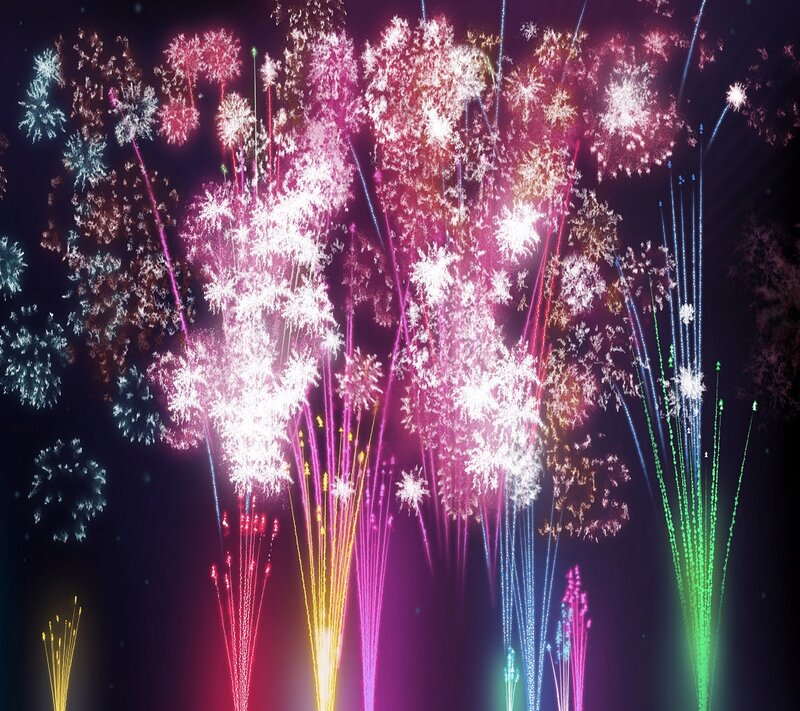 Colorful Fireworks Display — Pink, Festive, Night, Digital Art