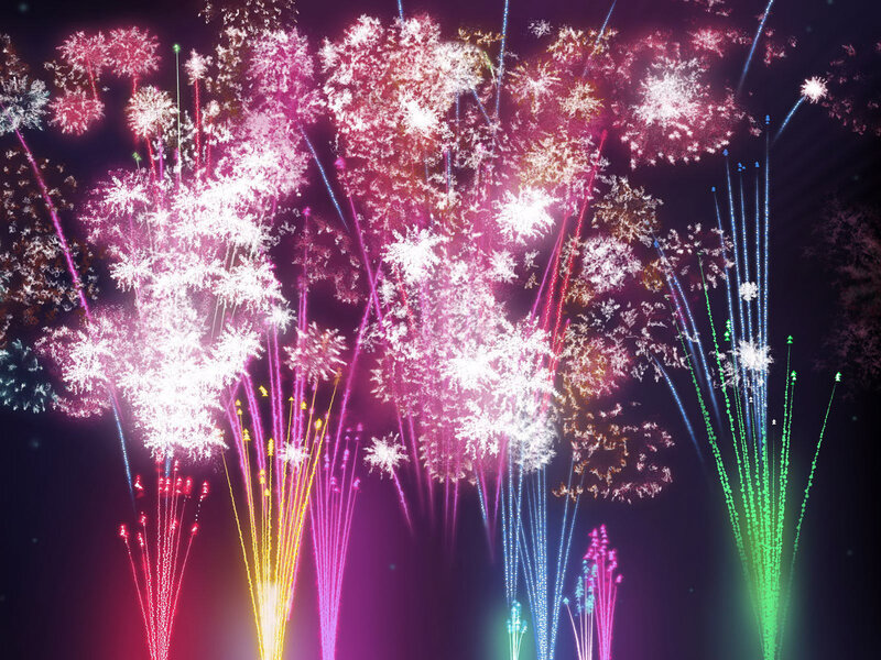 Colorful Fireworks Display — Pink, Festive, Night
