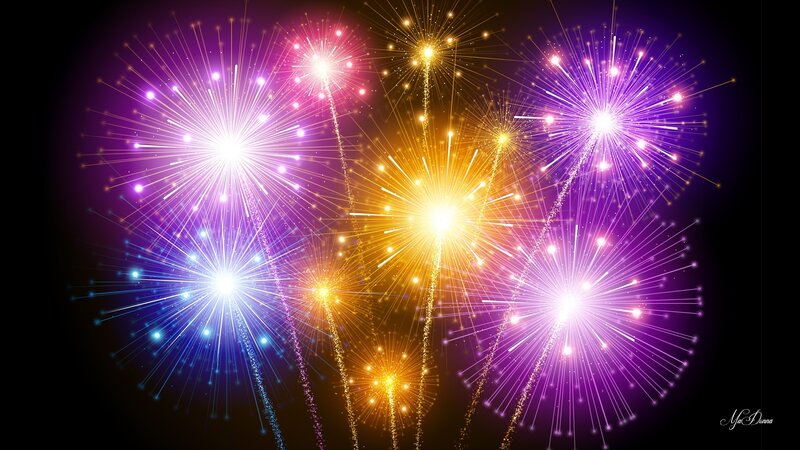 Colorful Fireworks Display — Purple, Festive, Night