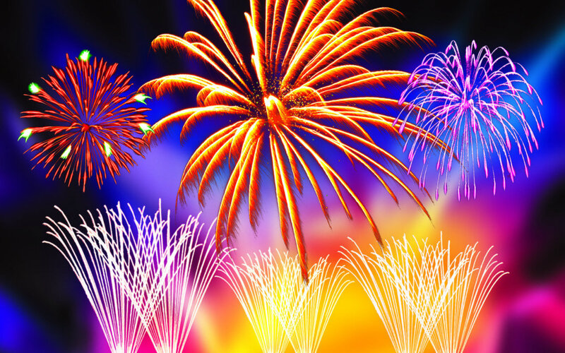 Colorful Fireworks Display — Red, Festive, Night, Digital Art