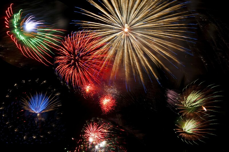 Colorful Fireworks Display — Red, Festive, Night, Photograph