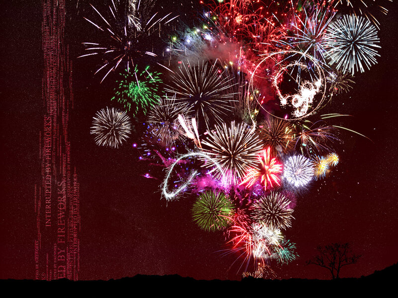 Colorful Fireworks Display — Red, Festive, Night, Photograph, Tree