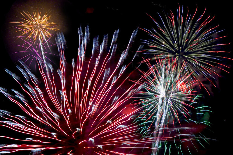 Colorful Fireworks Display — Red, Festive, Night