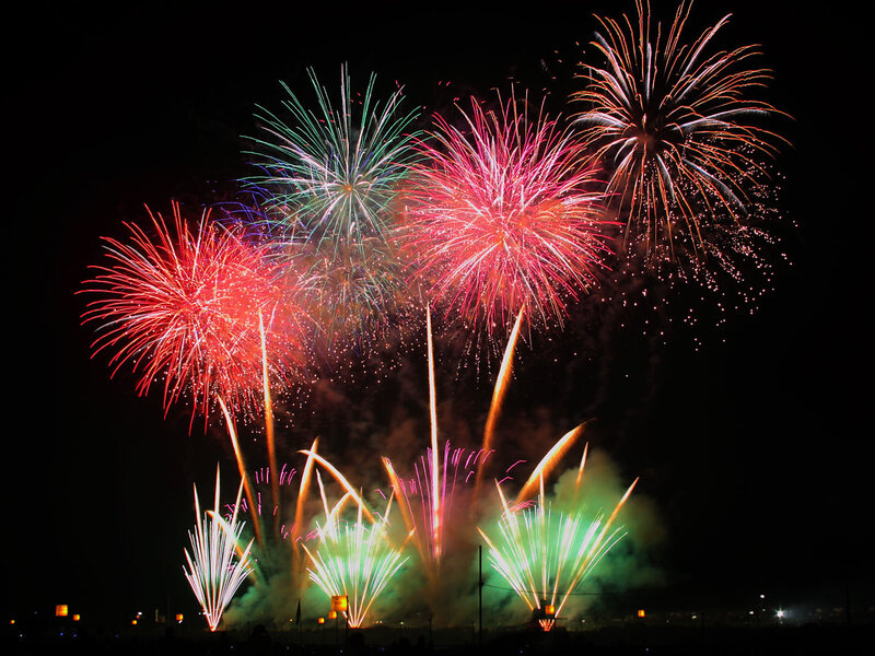 Colorful Fireworks Display — Red, Festive