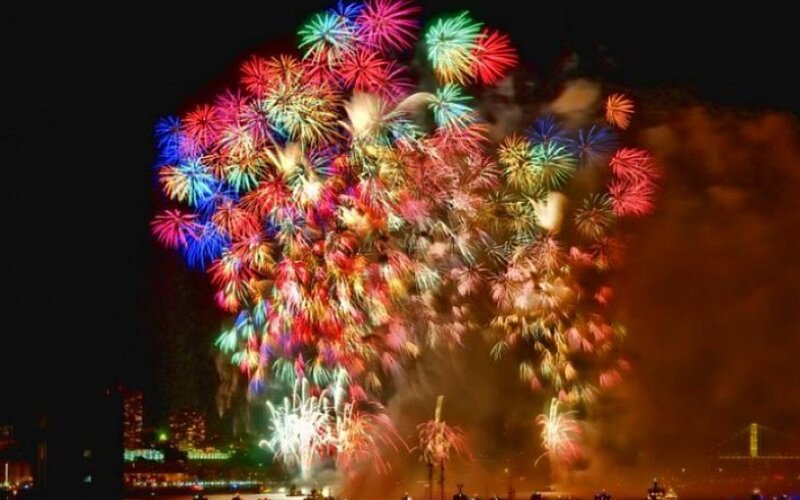 Colorful Fireworks Display — Red