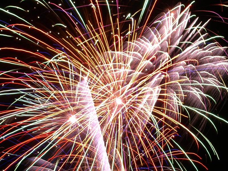 Colorful Fireworks Display — White