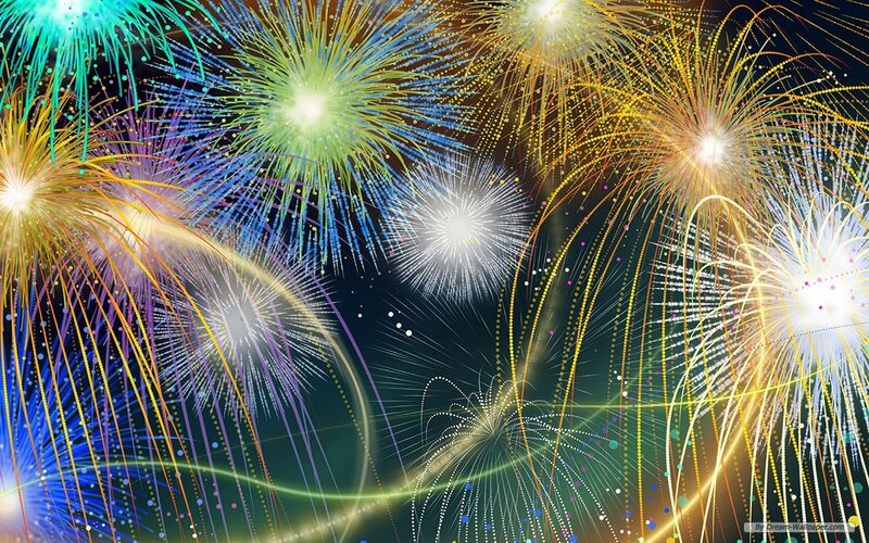 Colorful Fireworks Display — Yellow, Festive, Night