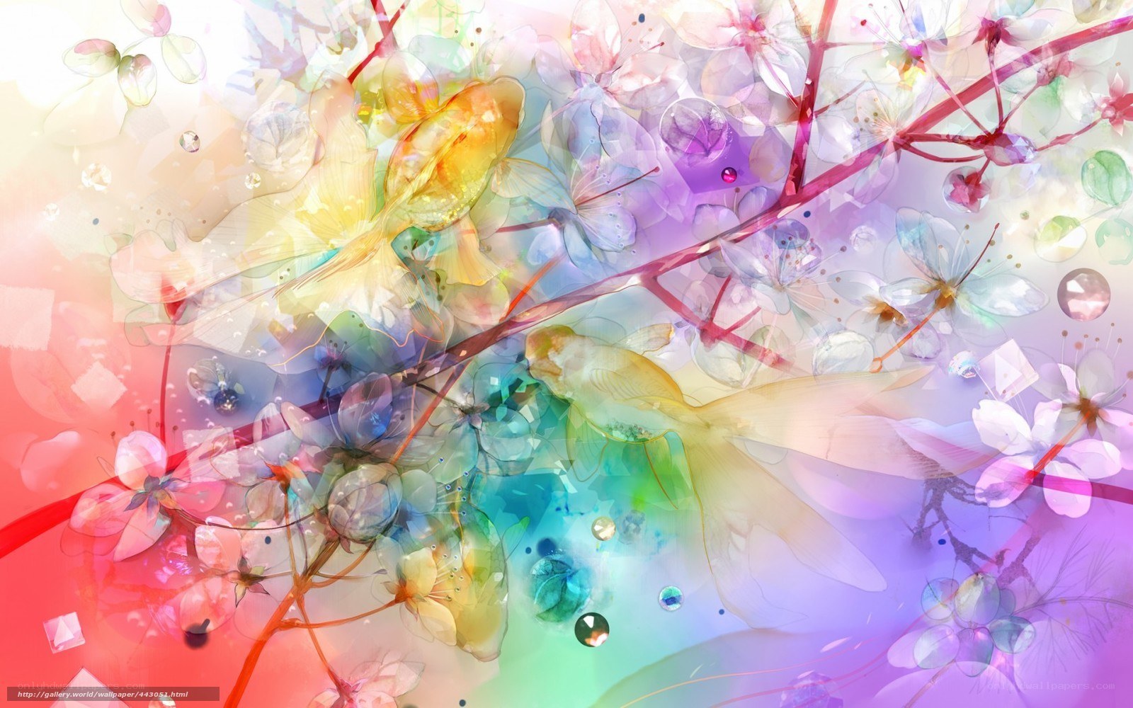 Colorful fish among flowers