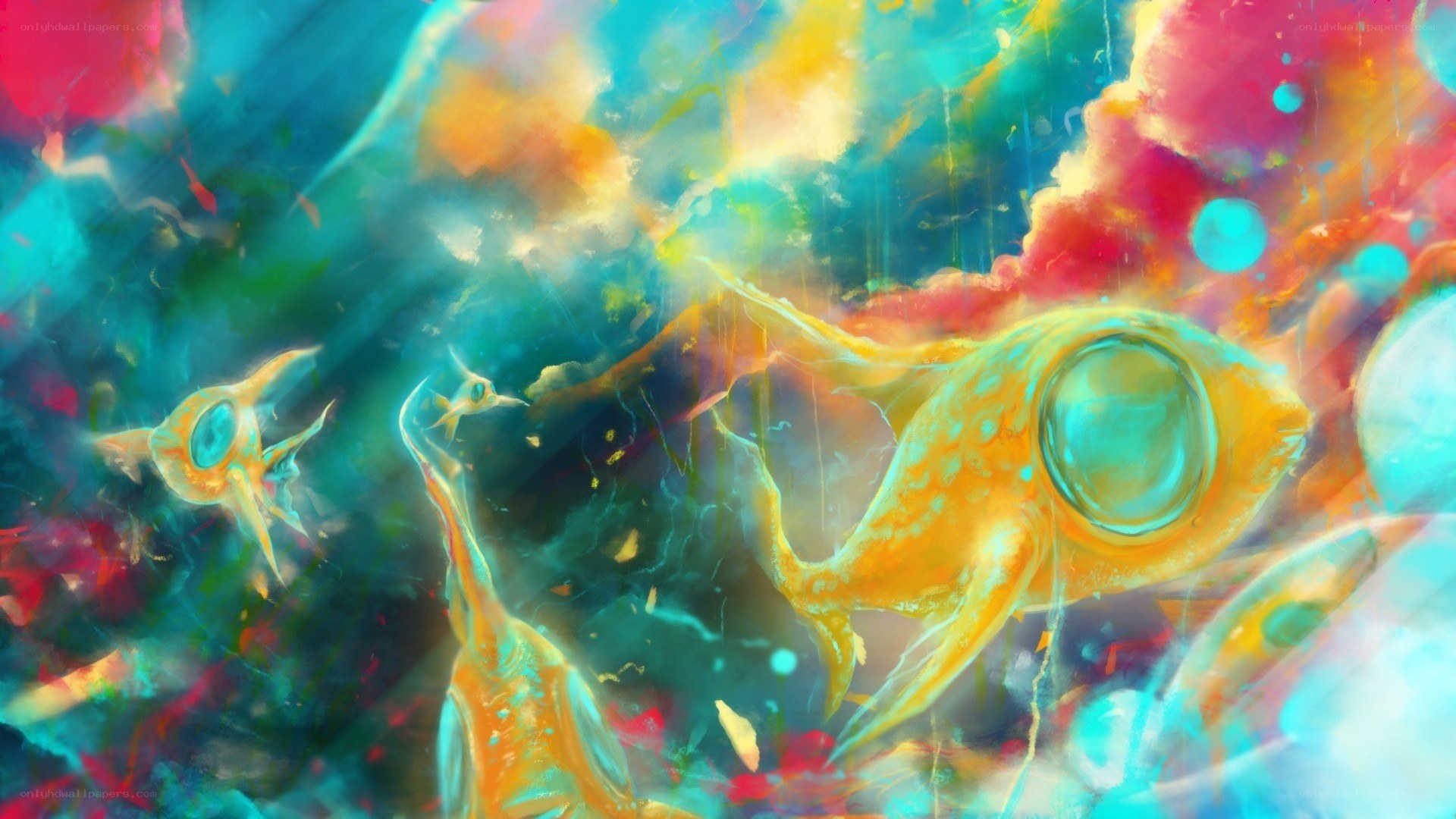 colorful fish in abstract space