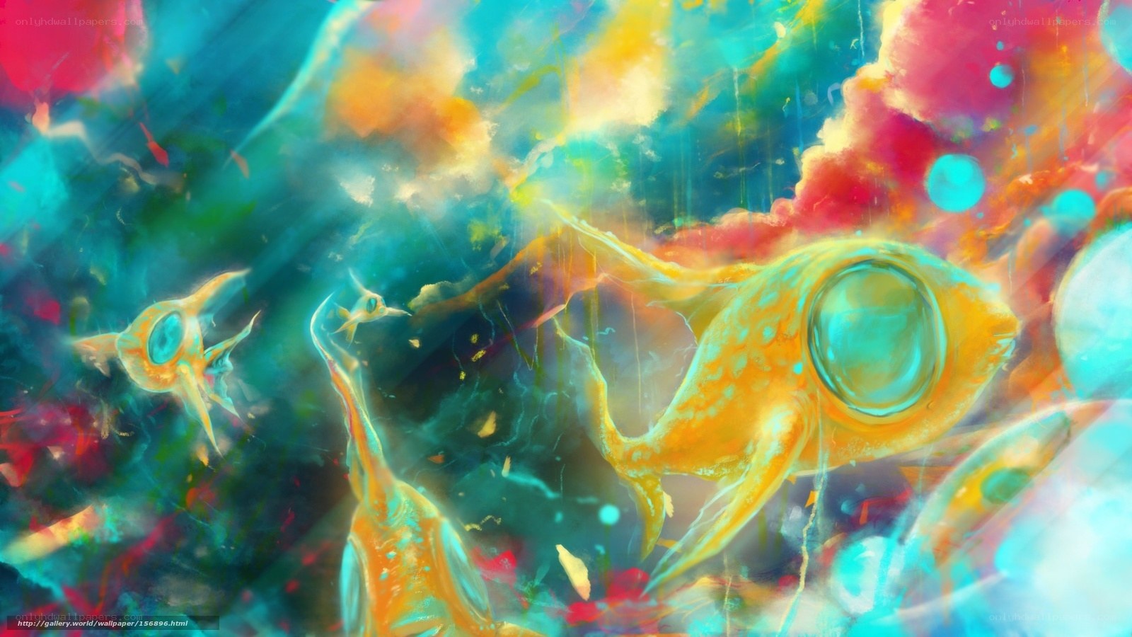 Colorful fish in abstract space