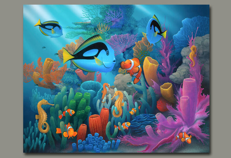 Colorful Fish in Coral Reef — Blue