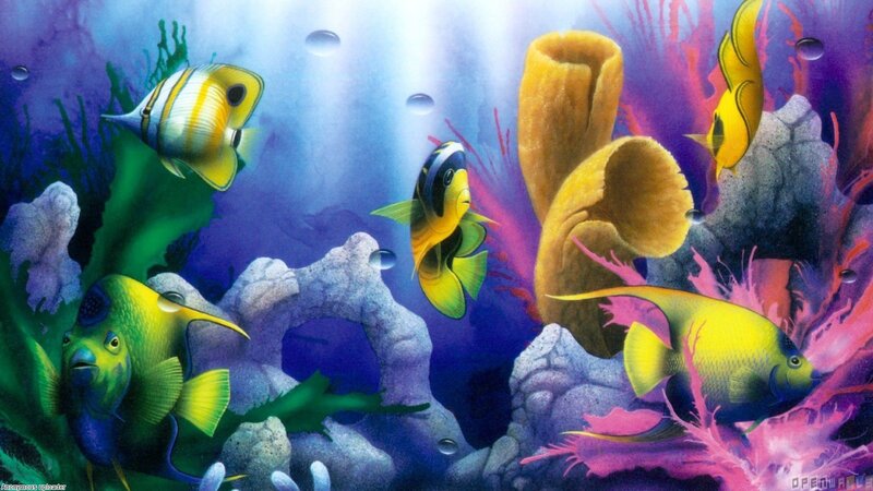 Colorful Fish in Coral Reef — Blue, Vibrant, Digital Art, Bubbles, Seaweed